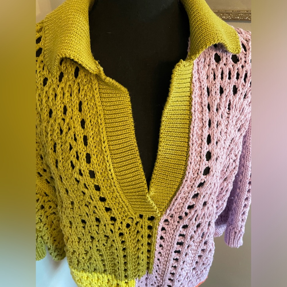 ZARA oversized knit polo sweater shirt color block crotchet rare sold out - Picture 11 of 14